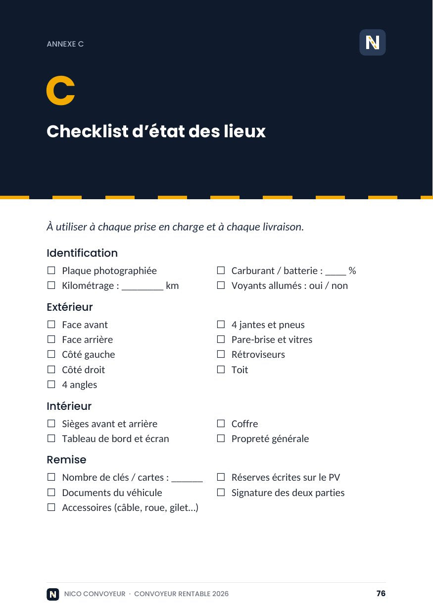 Aperçu de l'annexe C : checklist d'état des lieux